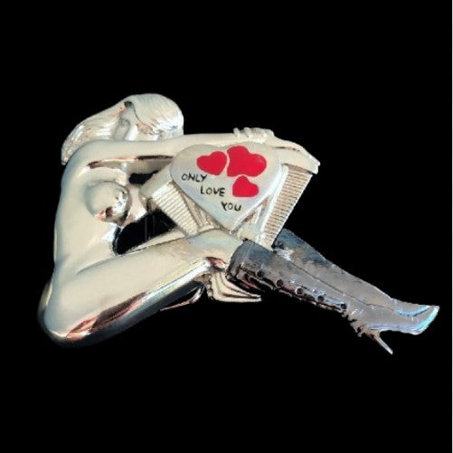 Belt Buckle Biker Girl Motorcycle Motor Engine Red Heart