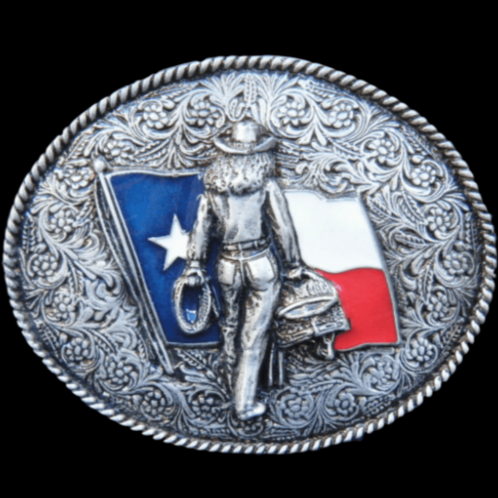 Texan Cowgirl Rancher Texas Star Flag Western Belt Buckle