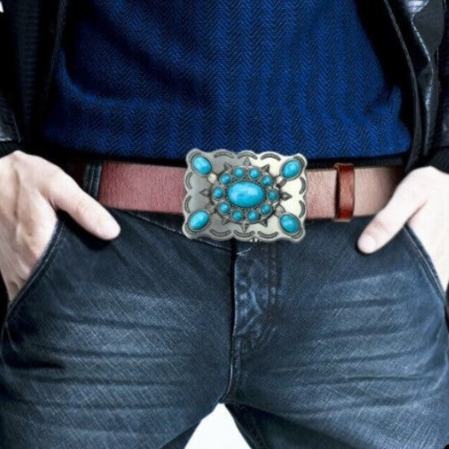 Turquoise Stone Flower Western Fashion Belt Buckle