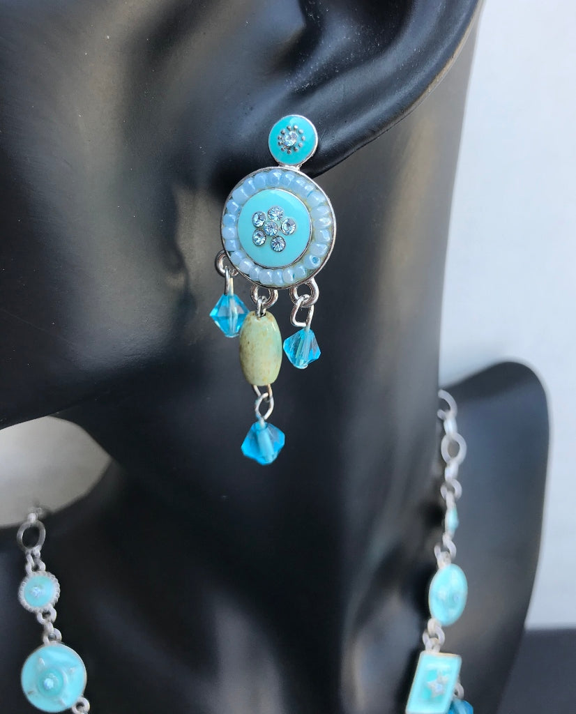 Turquoise Blue Teal Chandelier New Fashion Statement Bib Pendant Chain Necklace