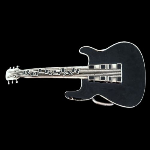 Guitar Belt Buckle Black Rock n Roll Star Musician Buckles