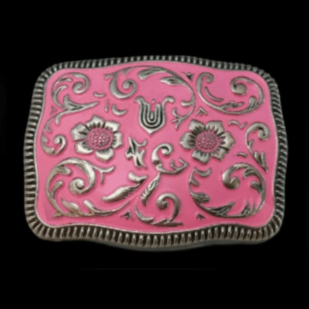 Hebilla De Cinturón Vaquera Occidental Flores Rosadas Estilo De Moda
