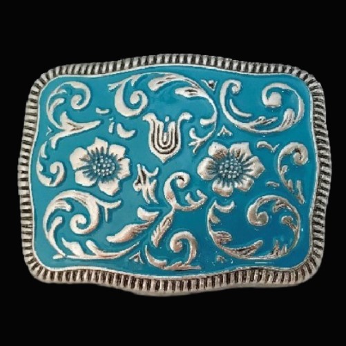 Western Cowboy Blue Flower Mens Fashion Belt Buckles
