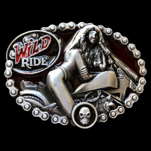 Wild Ride Motorcycle Chain Skull Girl Biker Belt Buckle