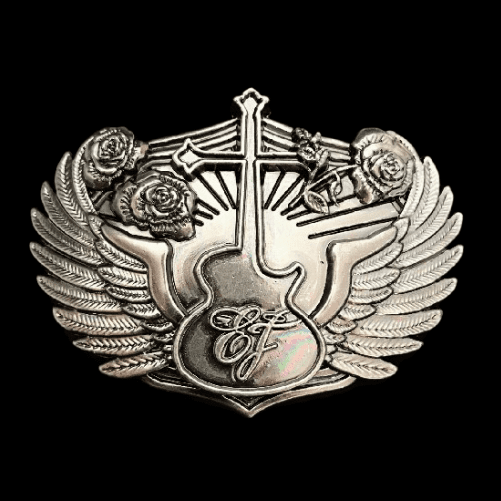 Rock Band Wings Roses Music Guitar Cross Belt Buckle