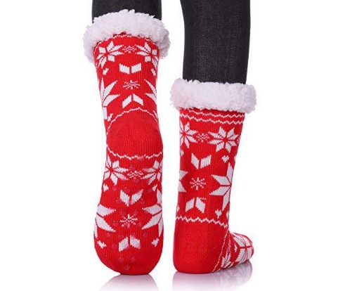 Women's Slipper Boots Slip On Indoor Fleece Faux Fur Snowflake Winter Booties