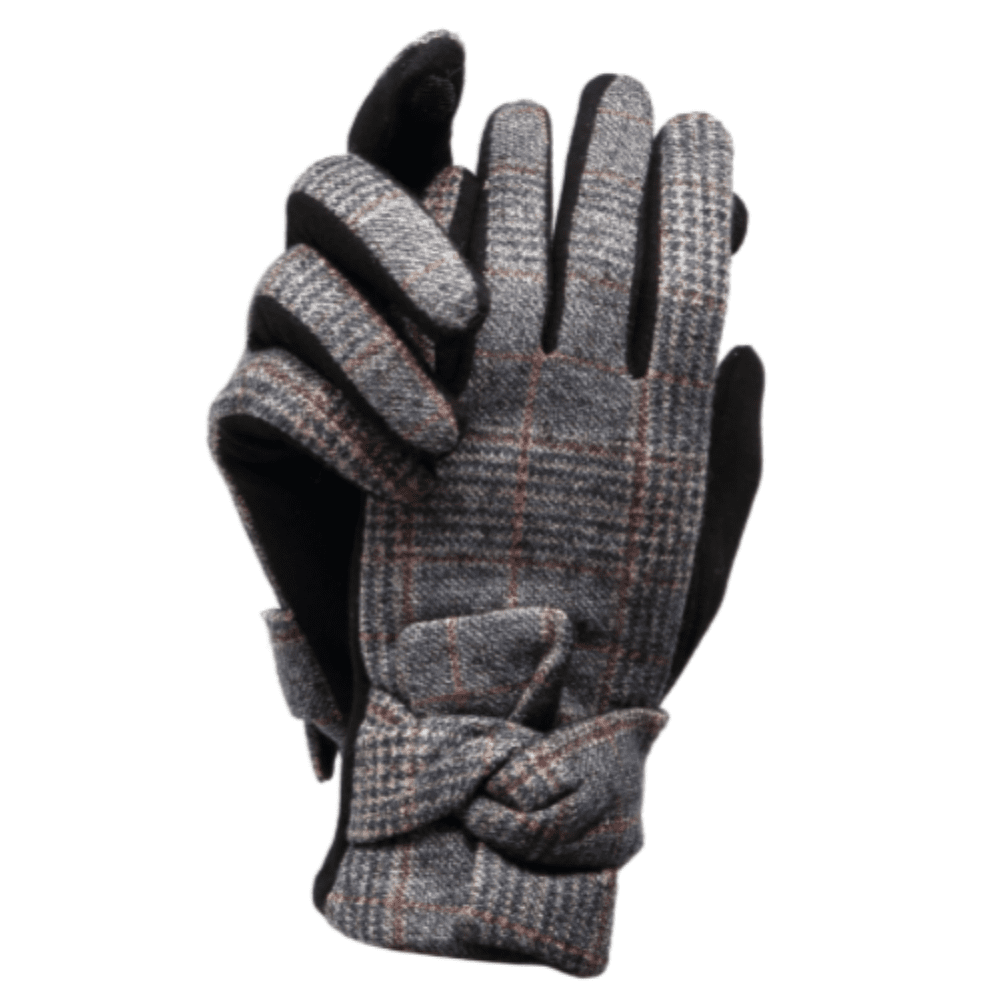 Womens Pattern Tartan Plaid Bow Winter Classy Gloves