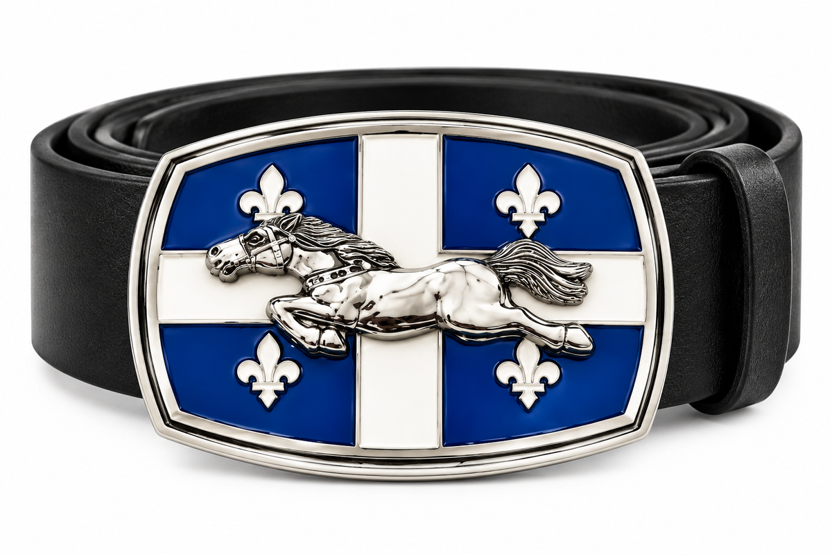 Quebec Quebecois Flag Fleur De Lys Horse Western Belt Buckle