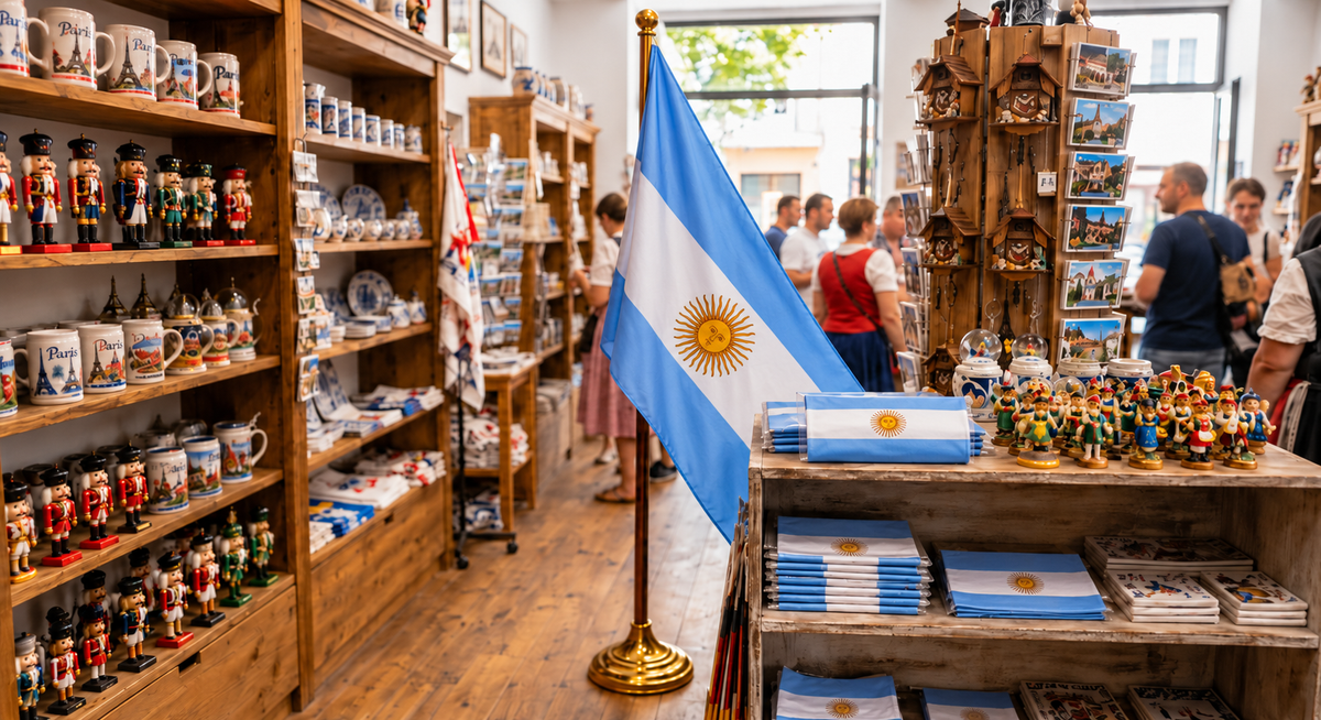 Argentina País Nacional Argentino Agitando Poste Con Gran Bandera Fútbol