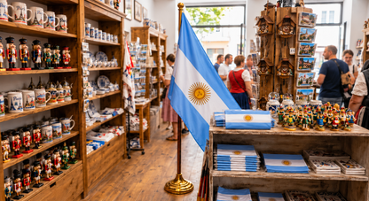 Argentina País Nacional Argentino Agitando Poste Con Gran Bandera Fútbol