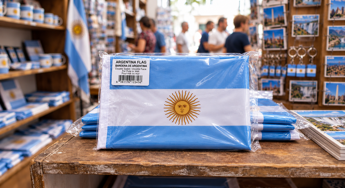 Argentina País Nacional Argentino Agitando Poste Con Gran Bandera Fútbol