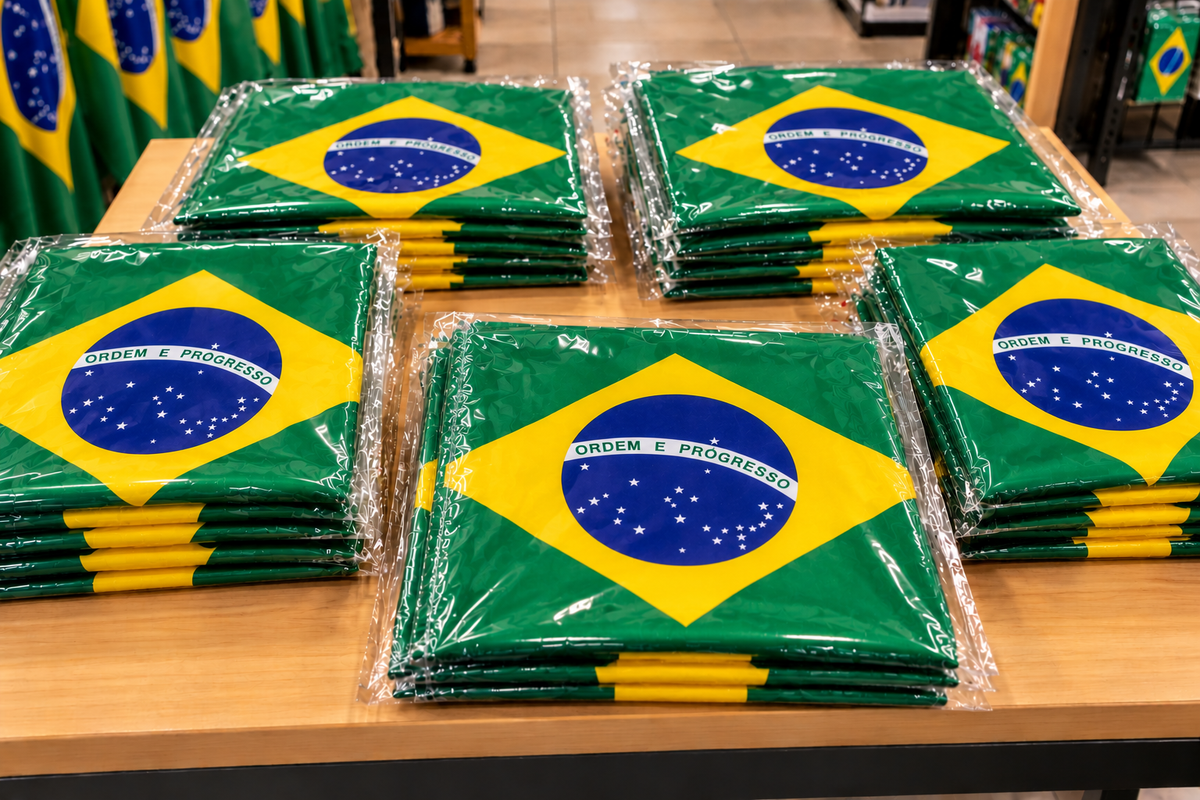 BRASIL PAÍS NACIONAL BRASILEÑO ONDEANDO LA BANDERA DEL POLO DE FÚTBOL