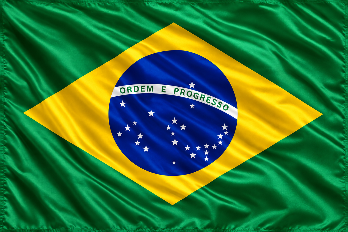 BRASIL PAÍS NACIONAL BRASILEÑO ONDEANDO LA BANDERA DEL POLO DE FÚTBOL