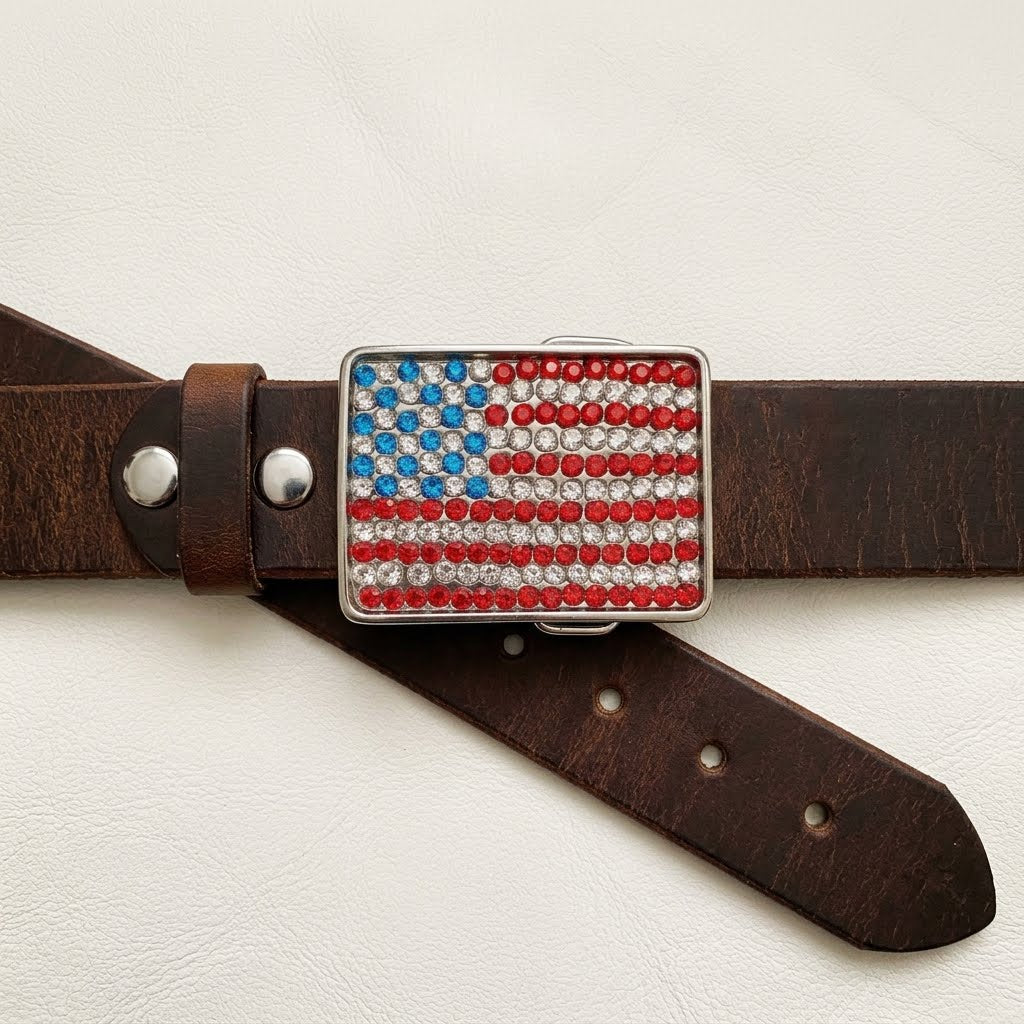 American Flag Rhinestone Belt Buckle Old Glory Disco Sparky Party