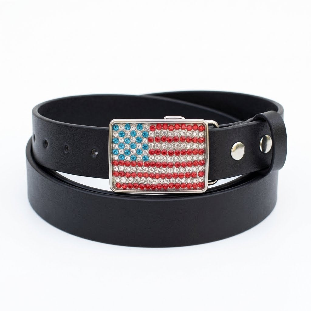 American Flag Rhinestone Belt Buckle Old Glory Disco Sparky Party