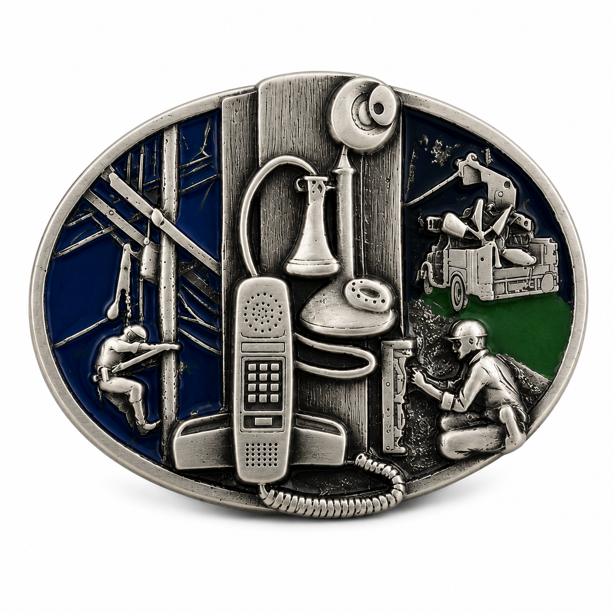 Telephone Operator Line Pole Climber Work Profession Belt Buckle