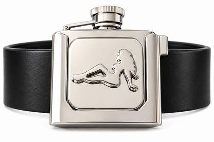 Mudflap Girl Design Trucker Belt Buckle with Removable 3 Oz Flask
