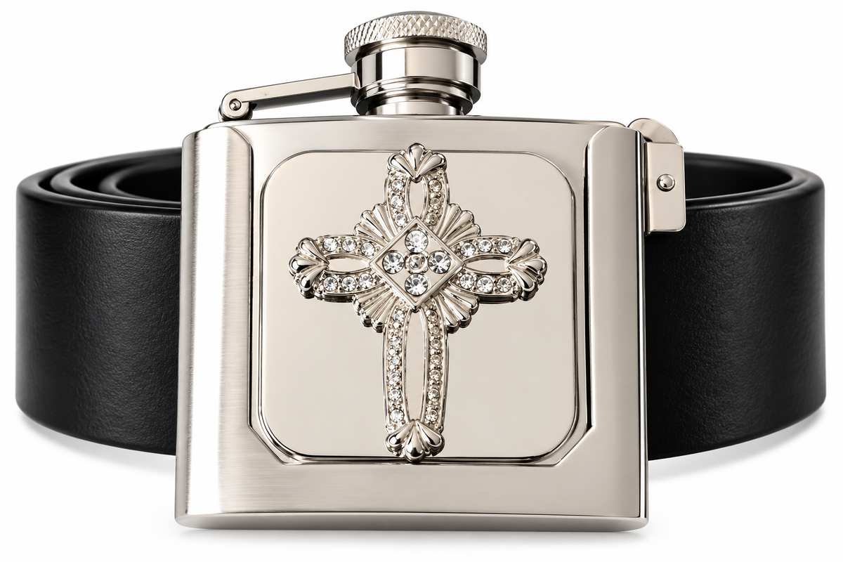Rhinestone Cross Flask – Stylish Stainless Steel Hip 3 oz Flask