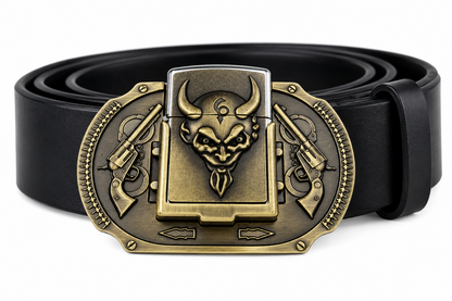 Devil Face Western Belt Buckle with 2 Colts Flint Lighter Included