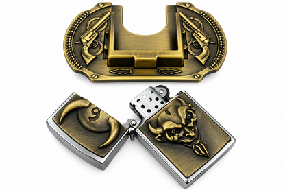 Devil Face Western Belt Buckle with 2 Colts Flint Lighter Included