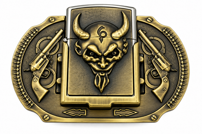 Devil Face Western Belt Buckle with 2 Colts Flint Lighter Included