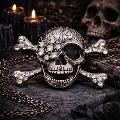 Hebilla de cinturón fresca con diamantes de imitación y calaveras