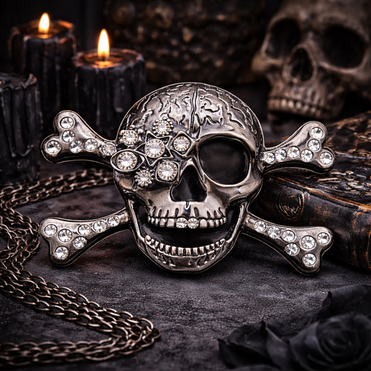 Hebilla de cinturón fresca con diamantes de imitación y calaveras