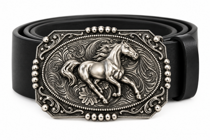 Western Horse Belt Buckle Floral Equestrian Design Cowboy Fashion Accessory