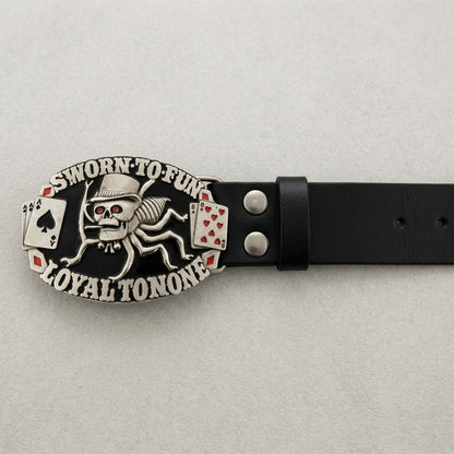 Sworn Loyal Spider Skull Casino Gambling Belt Buckle | Gambler Fashion Style