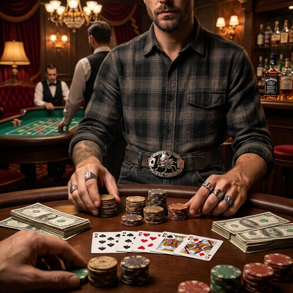Sworn Loyal Spider Skull Casino Gambling Belt Buckle | Gambler Fashion Style