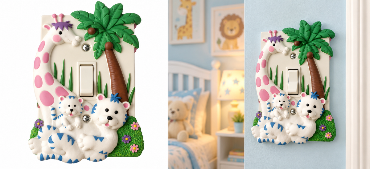 Kids Nursery Baby Room Light Switch Cover Giraffe Animal Palm Tree