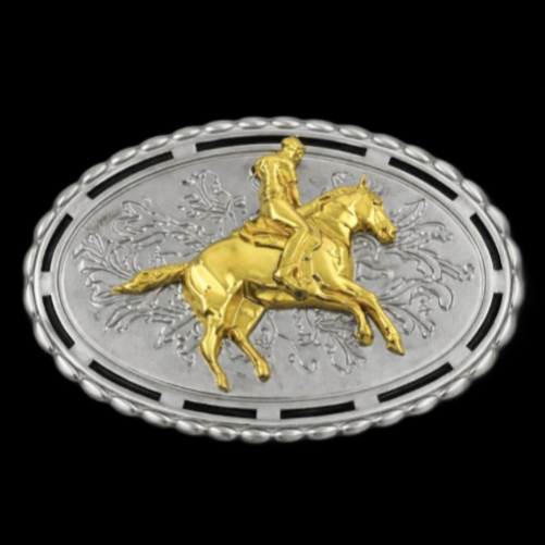 Horsehead Horseshoe Horse Rider Western Belt Buckle