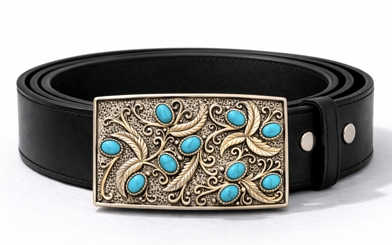 Flower Turquoise Stones Woman's Boho Hippie Fashion Belt Buckle