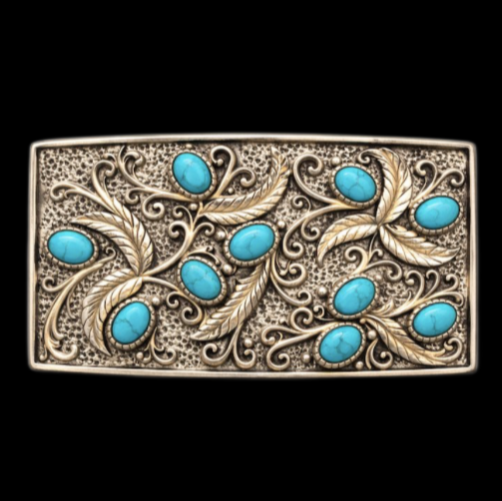 Flower Turquoise Stones Woman's Boho Hippie Fashion Belt Buckle
