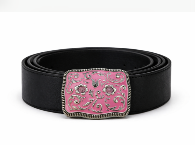 Hebilla De Cinturón Vaquera Occidental Flores Rosadas Estilo De Moda