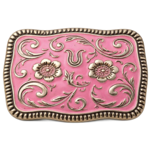 Hebilla De Cinturón Vaquera Occidental Flores Rosadas Estilo De Moda