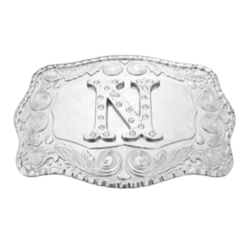 Letter N Initial Name Monogram Western Big Rhinestone Belt Buckle