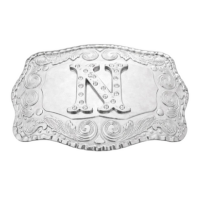 Letter N Initial Name Monogram Western Big Rhinestone Belt Buckle