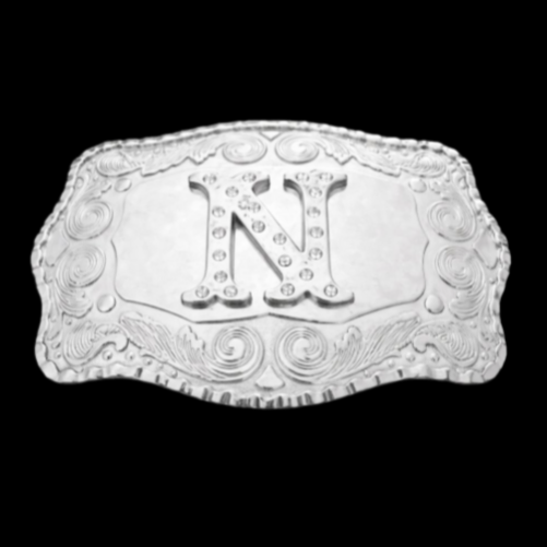 Letter N Initial Name Monogram Western Big Rhinestone Belt Buckle