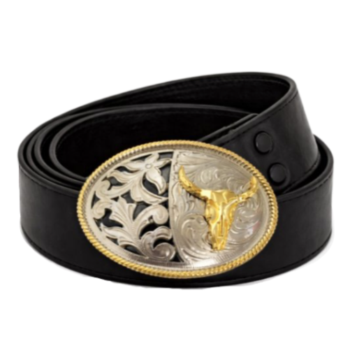Longhorn Steer Bull Gold Silver Western Belt Buckle