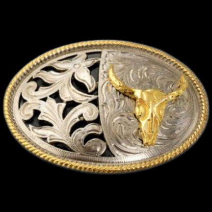 Longhorn Steer Bull Gold Silver Western Belt Buckle