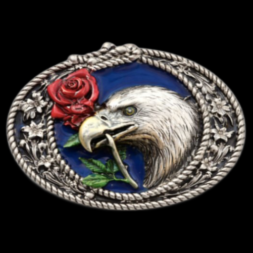 Eagle Red Rose Rope Knot Native Art Western Belt Buckle