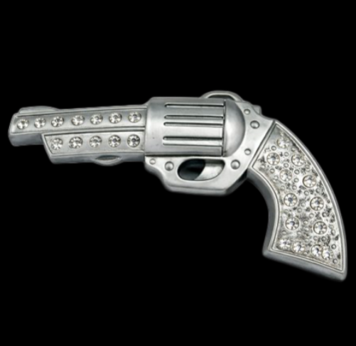 Revolver Handgun Gangster Culture Rhinestone Gun Belt Buckle