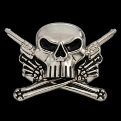 Skull Crossbones Gun Revolver Rebel Belt Buckle