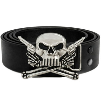 Skull Crossbones Gun Revolver Rebel Belt Buckle
