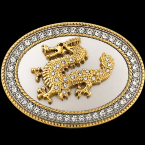 Rhinestone Dragon Belt Buckle Western Asian Oriental Fashion Style