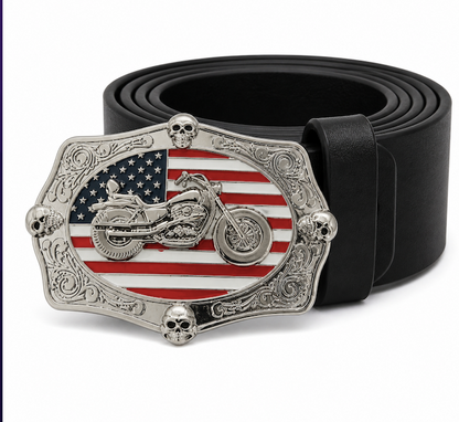 Motorcycle Biker Club Skulls USA Flag Belt Buckle
