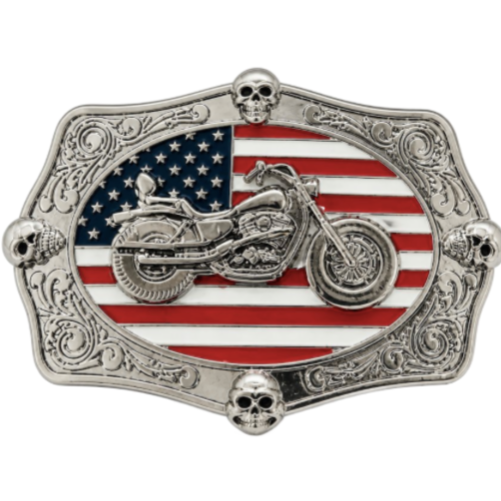 Motorcycle Biker Club Skulls USA Flag Belt Buckle