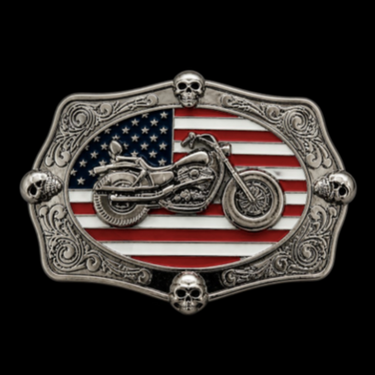 Motorcycle Biker Club Skulls USA Flag Belt Buckle