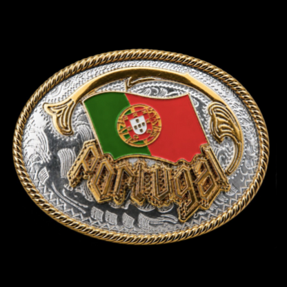Hebilla de cinturón occidental con bandera portuguesa de Portugal